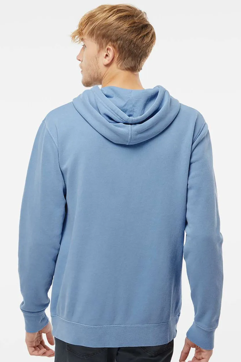 Independent Trading Company Mens Pigment Dyed Hooded Sweatshirt Hoodie w/ Pouch Pocket - Light Blue