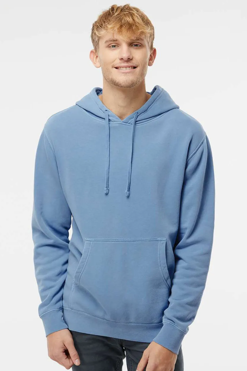 Independent Trading Company Mens Pigment Dyed Hooded Sweatshirt Hoodie w/ Pouch Pocket - Light Blue