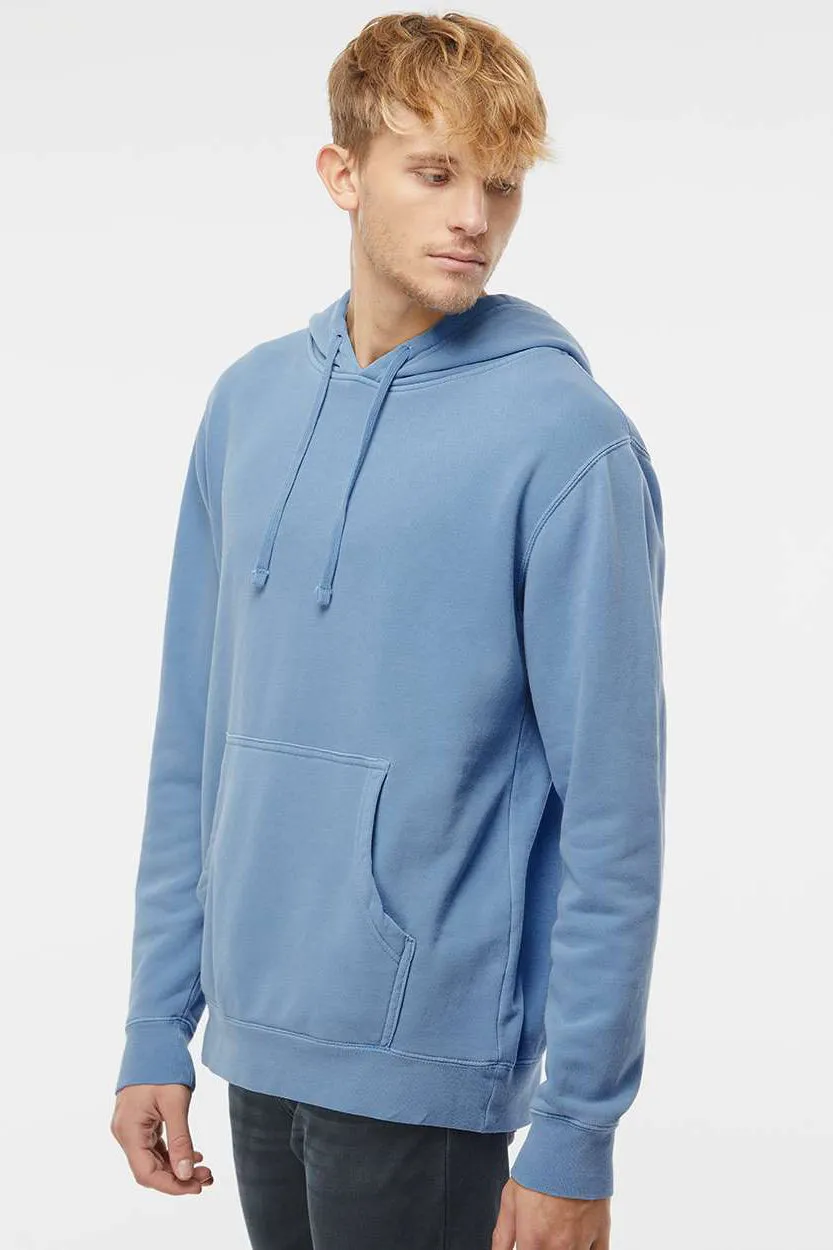 Independent Trading Company Mens Pigment Dyed Hooded Sweatshirt Hoodie w/ Pouch Pocket - Light Blue