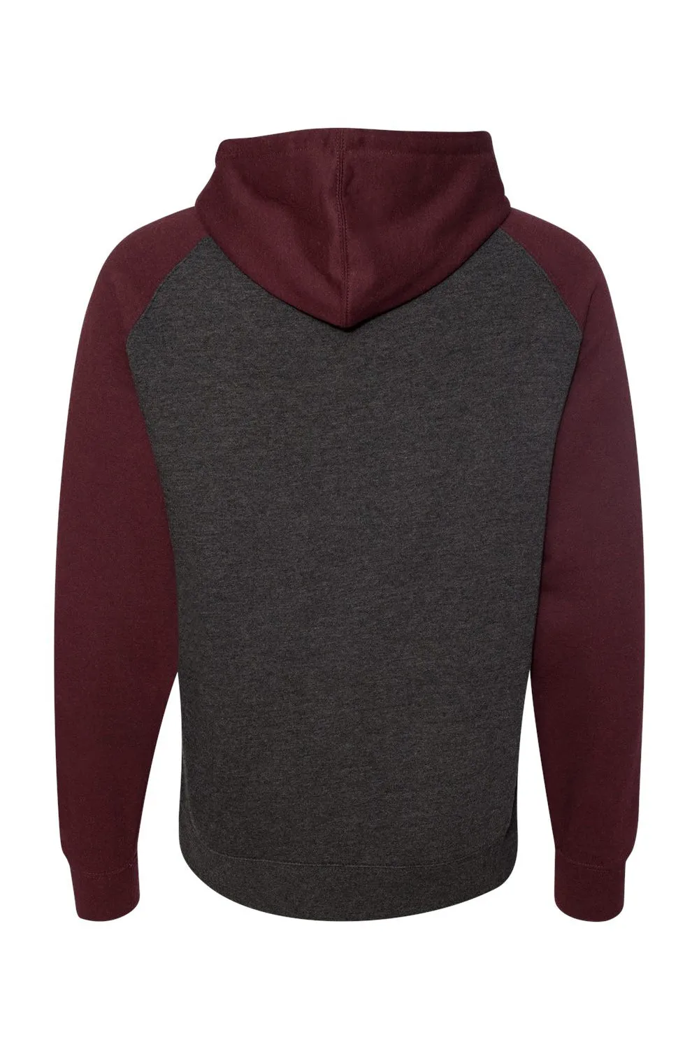 Independent Trading Company Mens Raglan Hooded Sweatshirt Hoodie w/ Pouch Pockets - Heather Charcoal Grey/Heather Burgundy