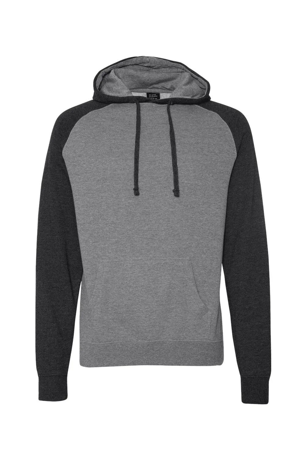 Independent Trading Company Mens Raglan Hooded Sweatshirt Hoodie w/ Pouch Pockets - Heather Gunmetal Grey/Heather Charcoal Grey