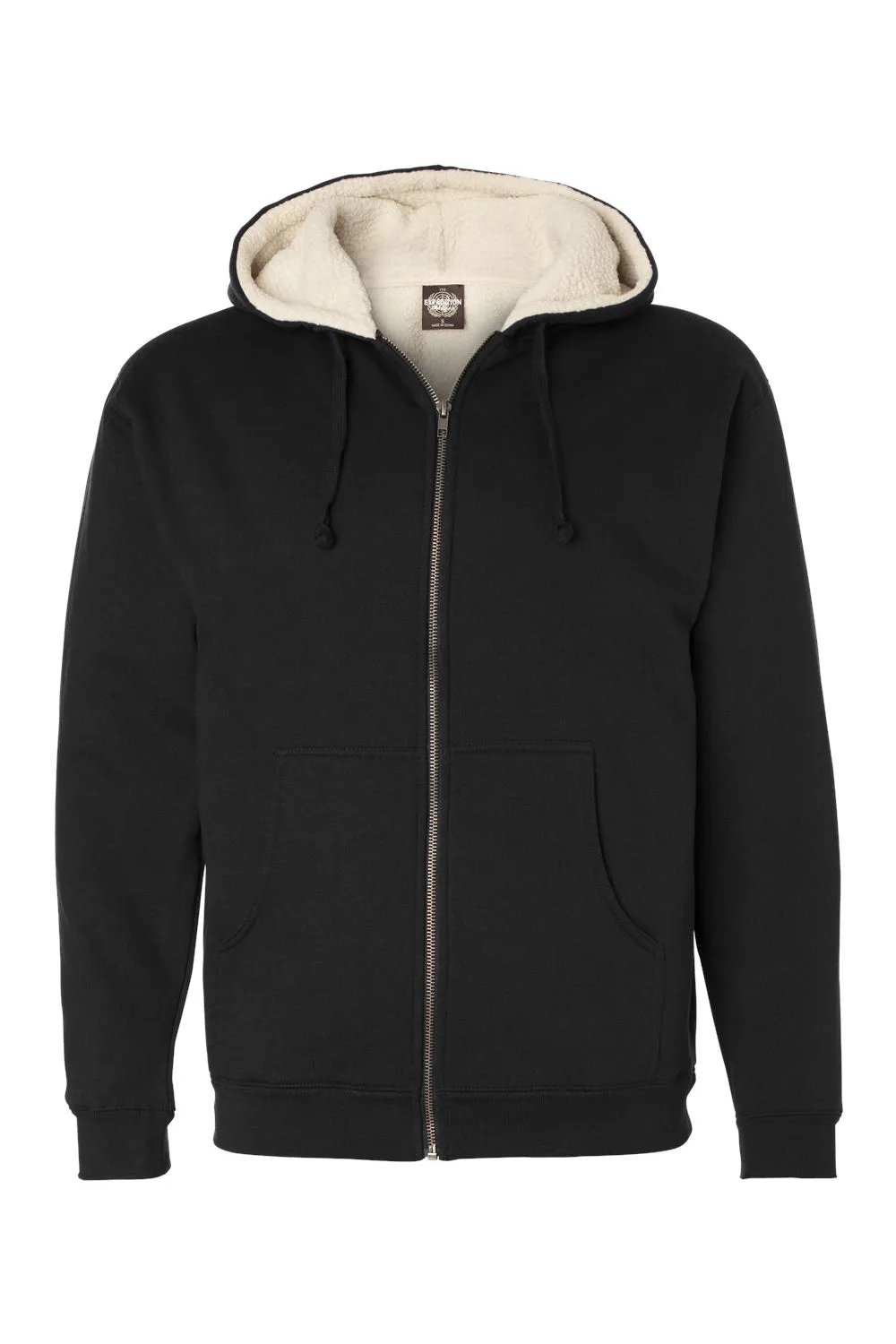 Independent Trading Company Mens Sherpa Lined Full Zip Hooded Sweatshirt Hoodie w/ Pockets - Black/Natural