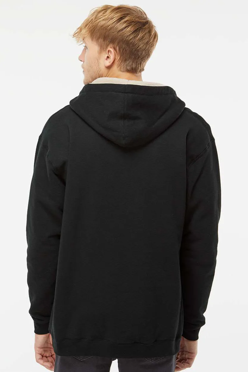 Independent Trading Company Mens Sherpa Lined Full Zip Hooded Sweatshirt Hoodie w/ Pockets - Black/Natural