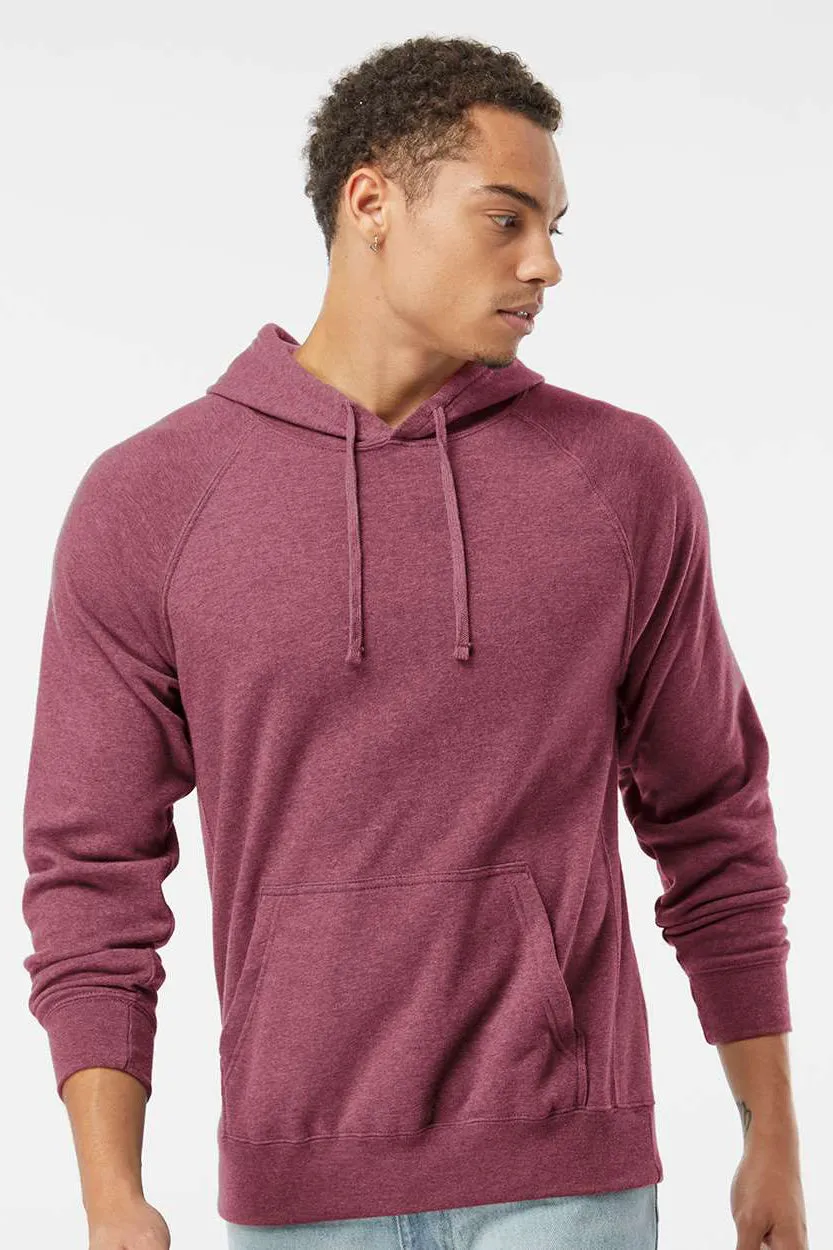 Independent Trading Company Mens Special Blend Raglan Hooded Sweatshirt Hoodie w/ Pouch Pocket - Crimson Red