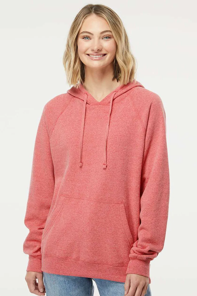 Independent Trading Company Mens Special Blend Raglan Hooded Sweatshirt Hoodie w/ Pouch Pocket - Pomegranate