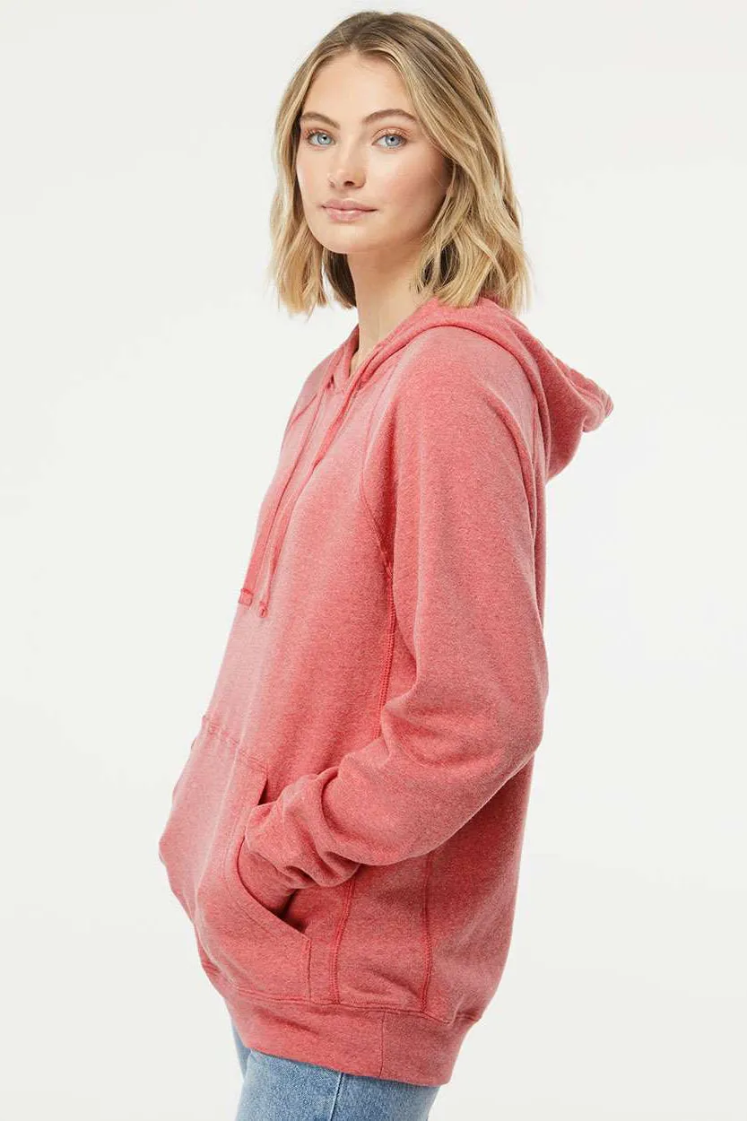 Independent Trading Company Mens Special Blend Raglan Hooded Sweatshirt Hoodie w/ Pouch Pocket - Pomegranate