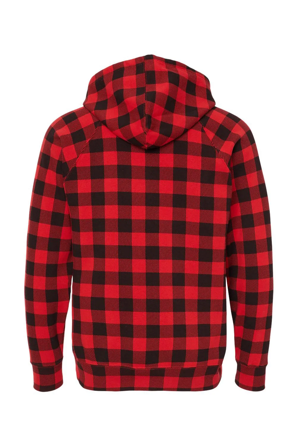 Independent Trading Company Mens Special Blend Raglan Hooded Sweatshirt Hoodie w/ Pouch Pocket - Red Buffalo Plaid