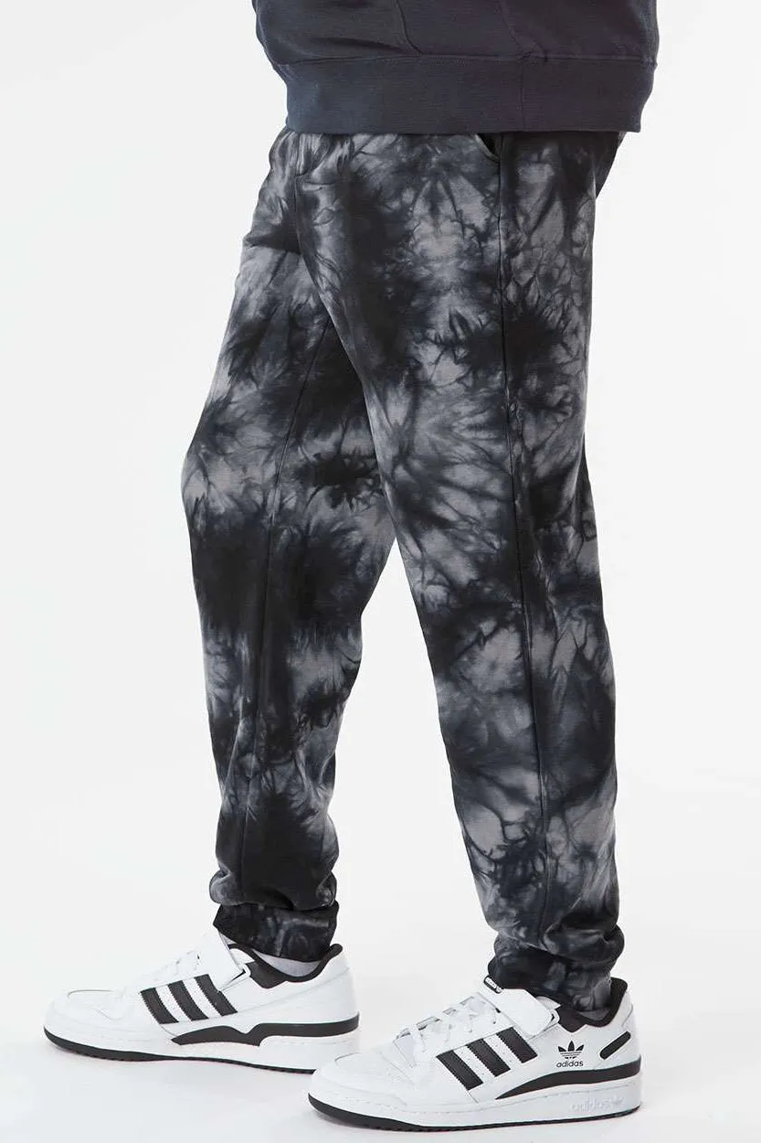 Independent Trading Company Mens Tie-Dye Fleece Sweatpants w/ Pockets - Black