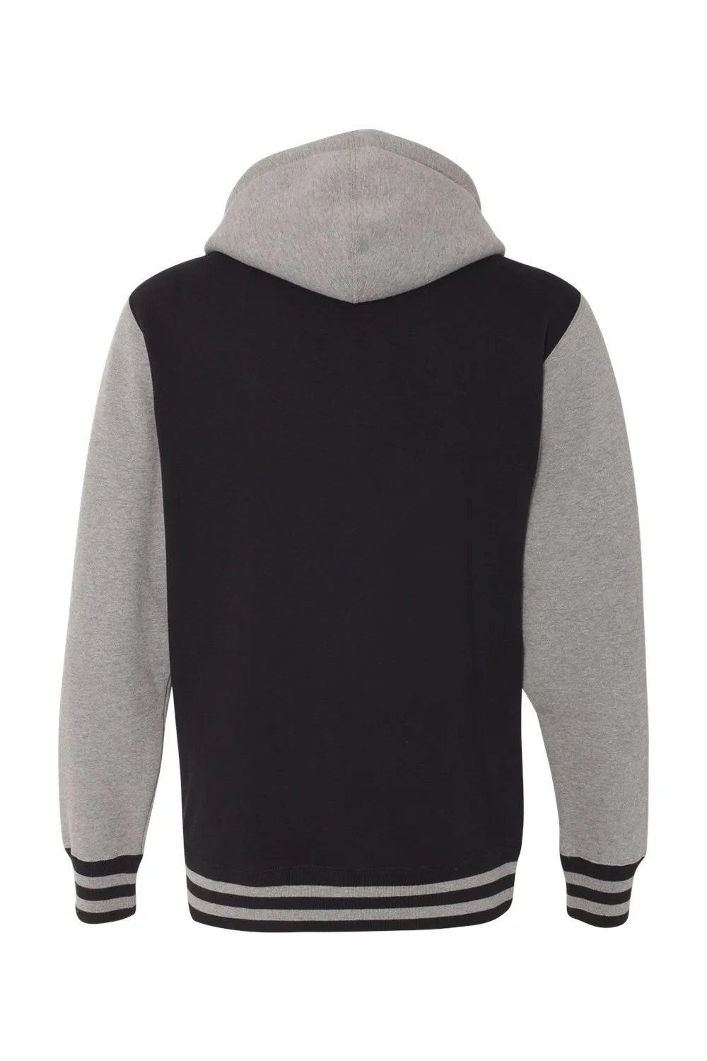 Independent Trading Company Mens Varsity Full Zip Hooded Sweatshirt Hoodie w/ Pockets - Black/Heather Gunmetal Grey