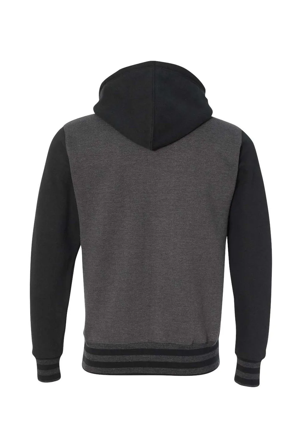 Independent Trading Company Mens Varsity Full Zip Hooded Sweatshirt Hoodie w/ Pockets - Heather Charcoal Grey/Black