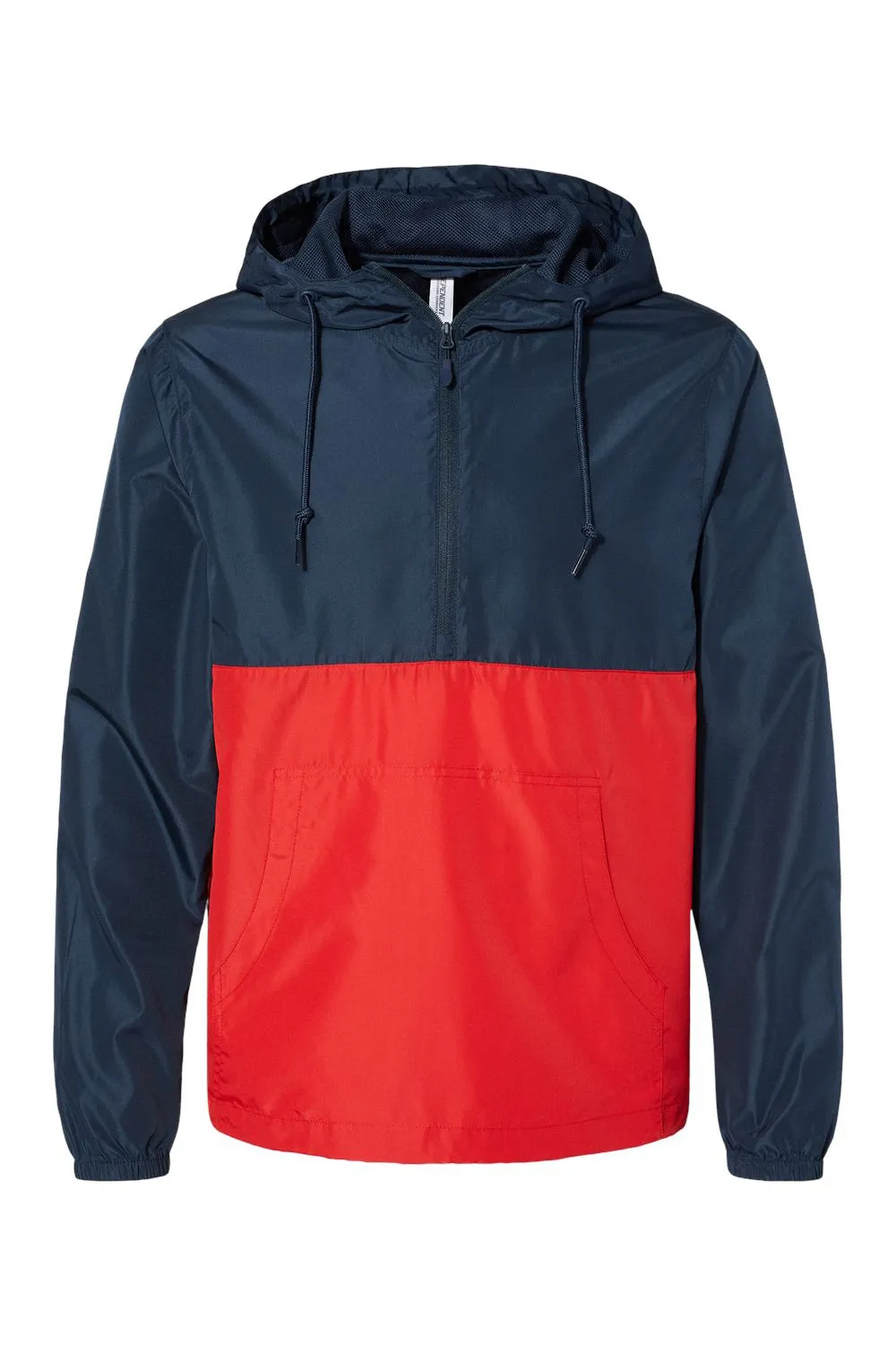 Independent Trading Company Mens Water Resistant 1/4 Zip Windbreaker Hooded Jacket - Classic Navy Blue/Red
