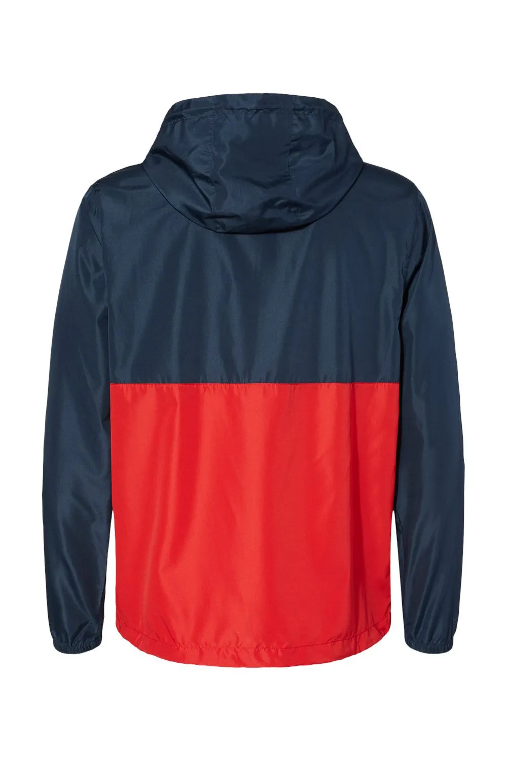 Independent Trading Company Mens Water Resistant 1/4 Zip Windbreaker Hooded Jacket - Classic Navy Blue/Red