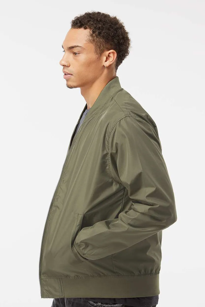 Independent Trading Company Mens Water Resistant Full Zip Bomber Jacket - Army Green