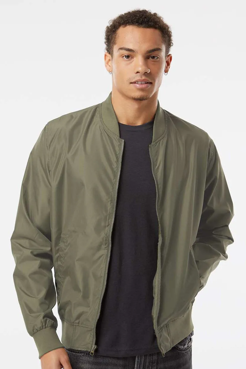 Independent Trading Company Mens Water Resistant Full Zip Bomber Jacket - Army Green