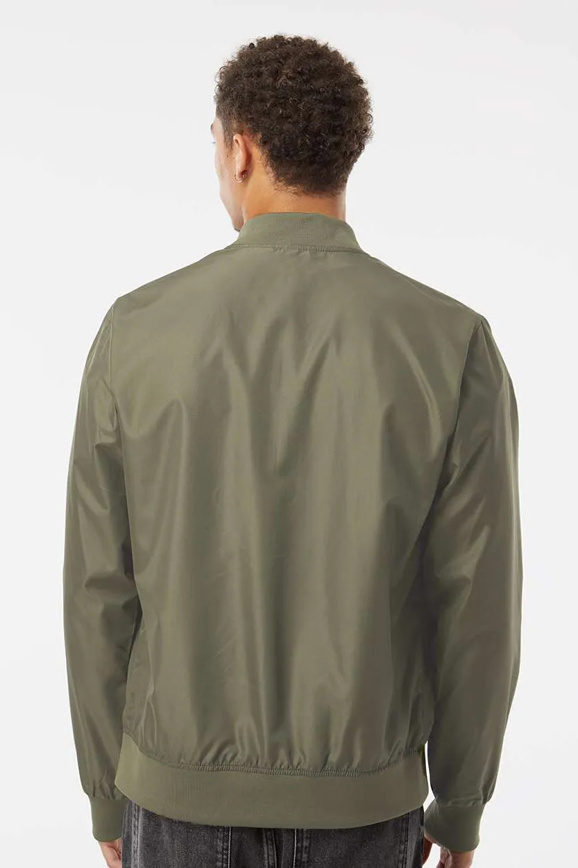 Independent Trading Company Mens Water Resistant Full Zip Bomber Jacket - Army Green