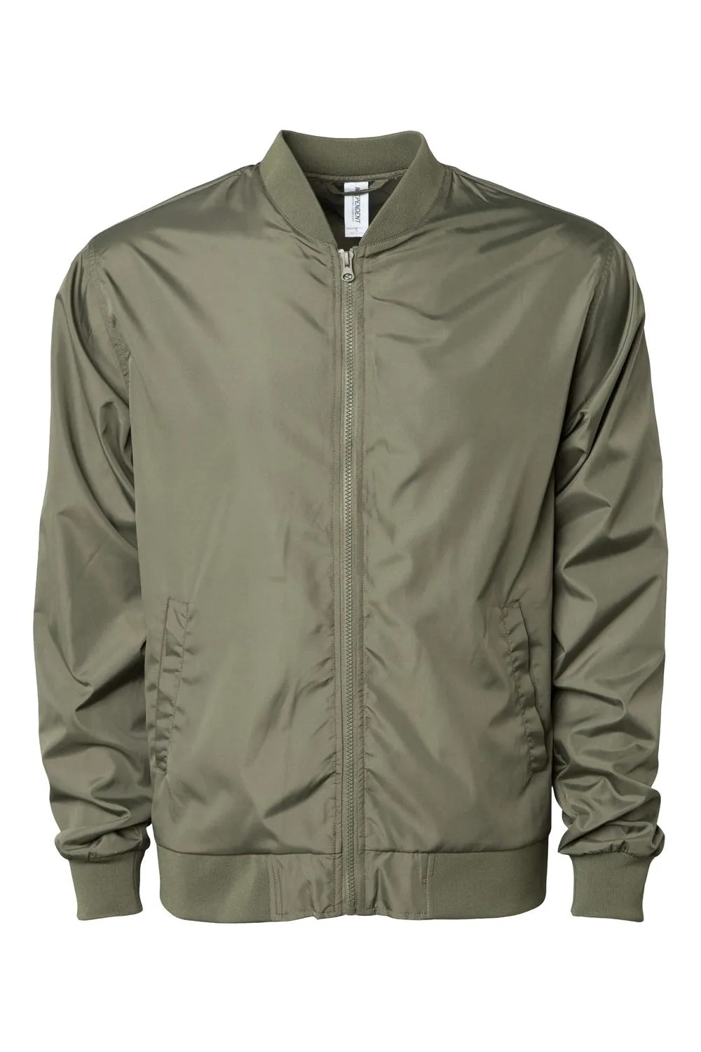 Independent Trading Company Mens Water Resistant Full Zip Bomber Jacket - Army Green