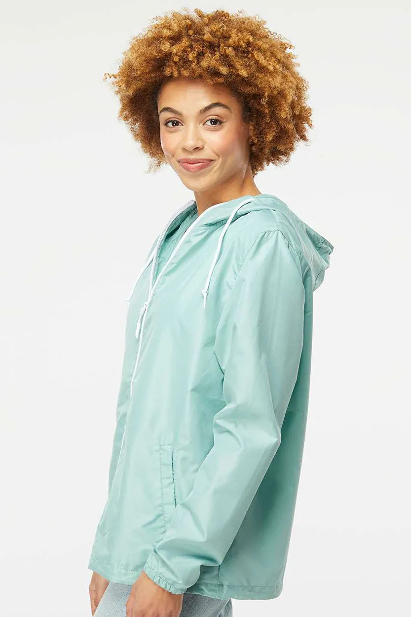Independent Trading Company Mens Water Resistant Full Zip Windbreaker Hooded Jacket - Aqua Blue