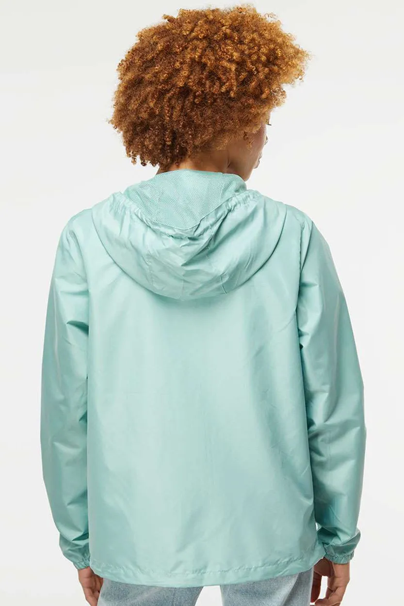 Independent Trading Company Mens Water Resistant Full Zip Windbreaker Hooded Jacket - Aqua Blue