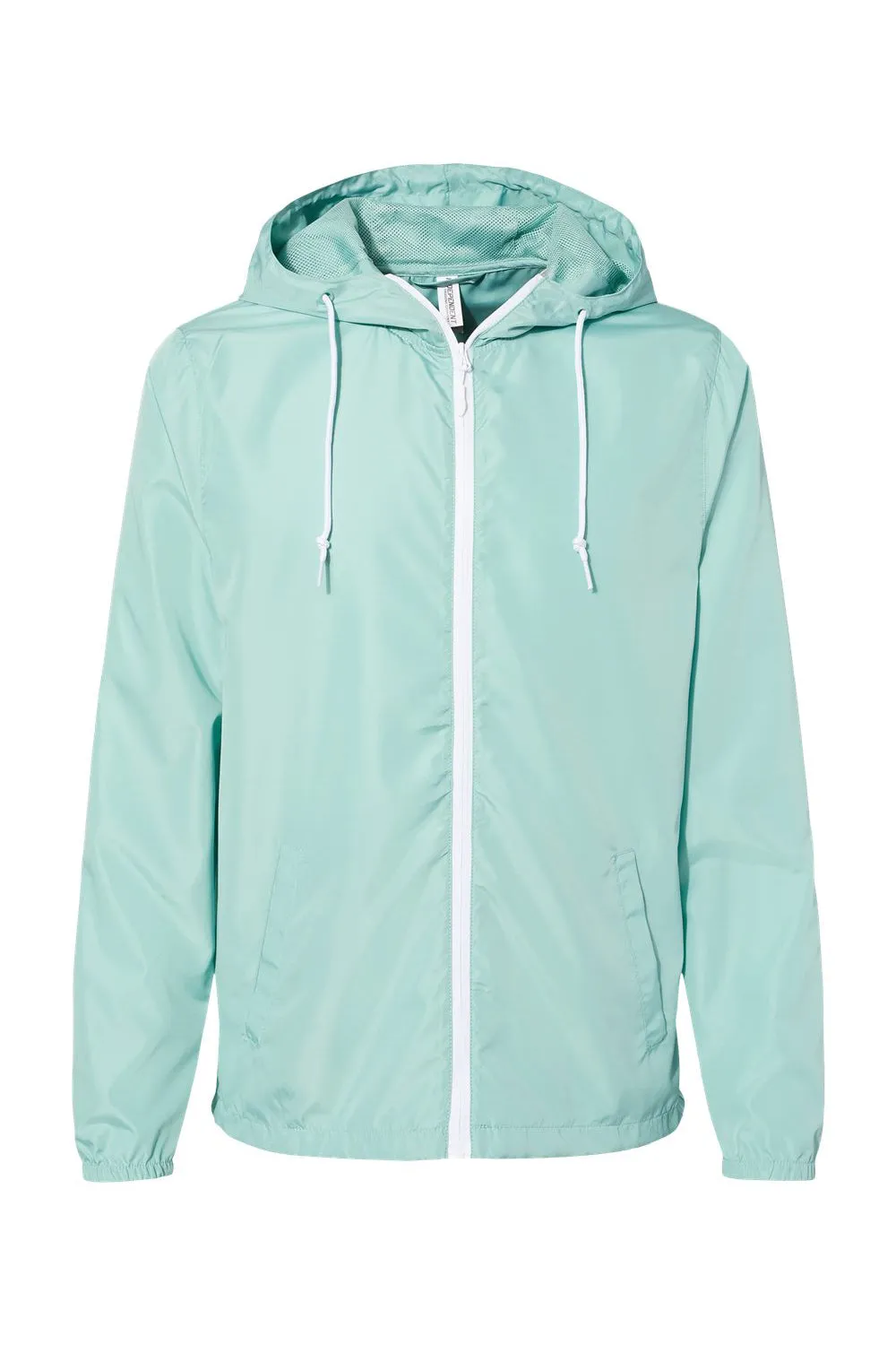 Independent Trading Company Mens Water Resistant Full Zip Windbreaker Hooded Jacket - Aqua Blue