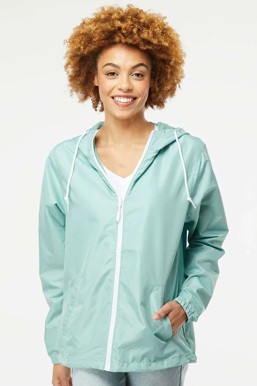Independent Trading Company Mens Water Resistant Full Zip Windbreaker Hooded Jacket - Aqua Blue