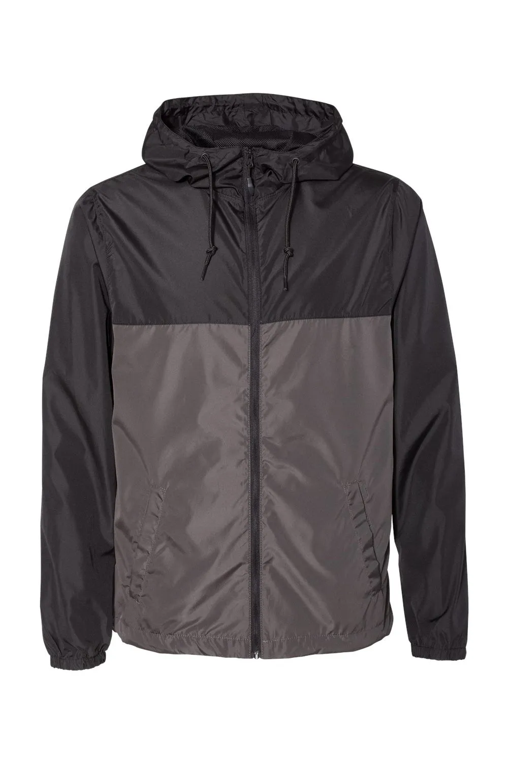 Independent Trading Company Mens Water Resistant Full Zip Windbreaker Hooded Jacket - Black/Graphite Grey