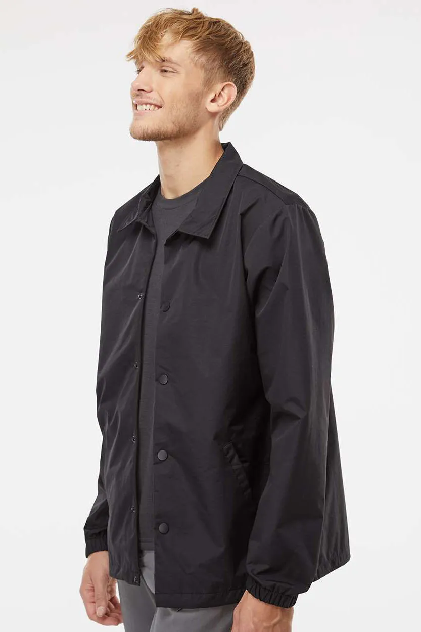 Independent Trading Company Mens Water Resistant Snap Down Coaches Jacket - Black/Black