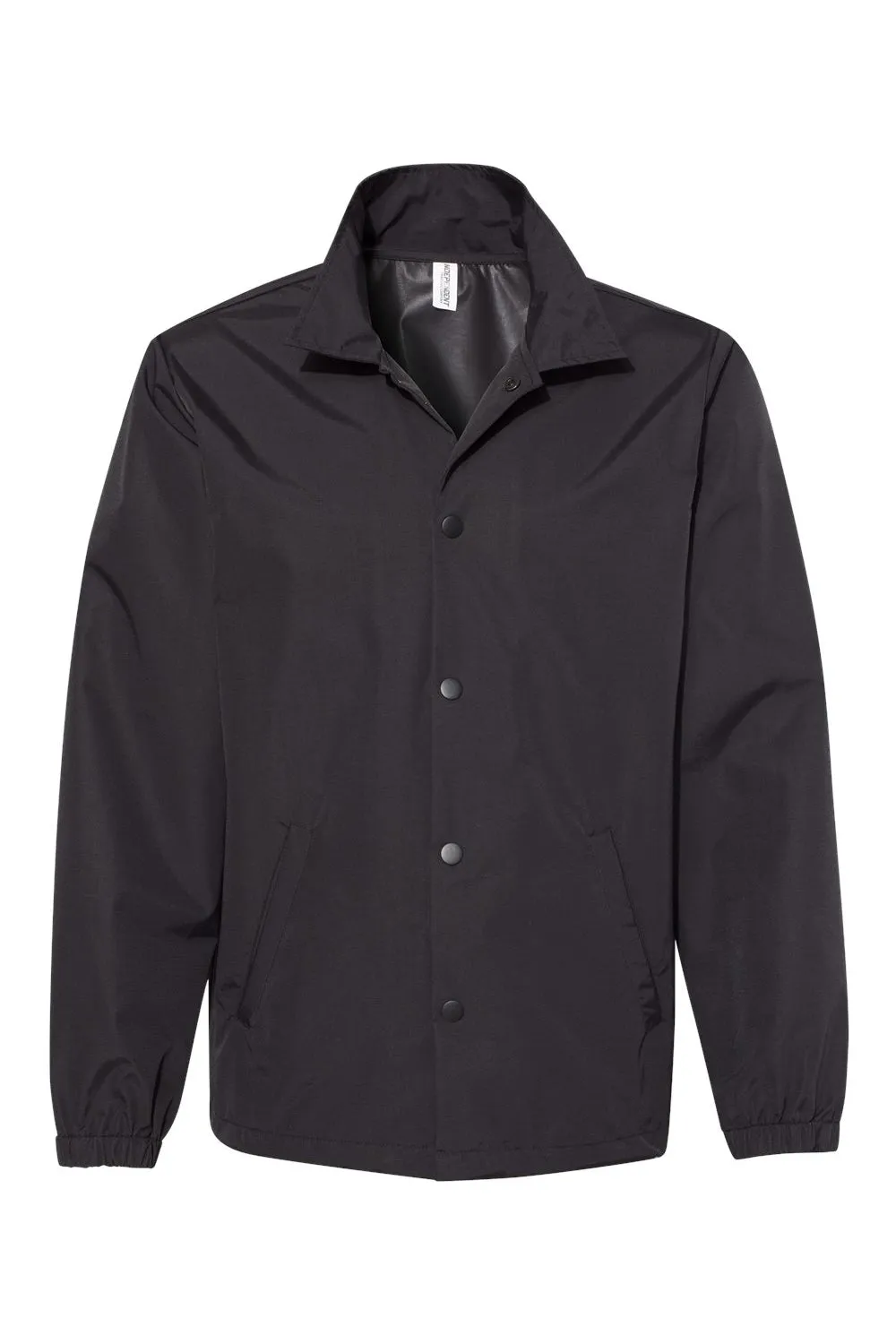 Independent Trading Company Mens Water Resistant Snap Down Coaches Jacket - Black/Black