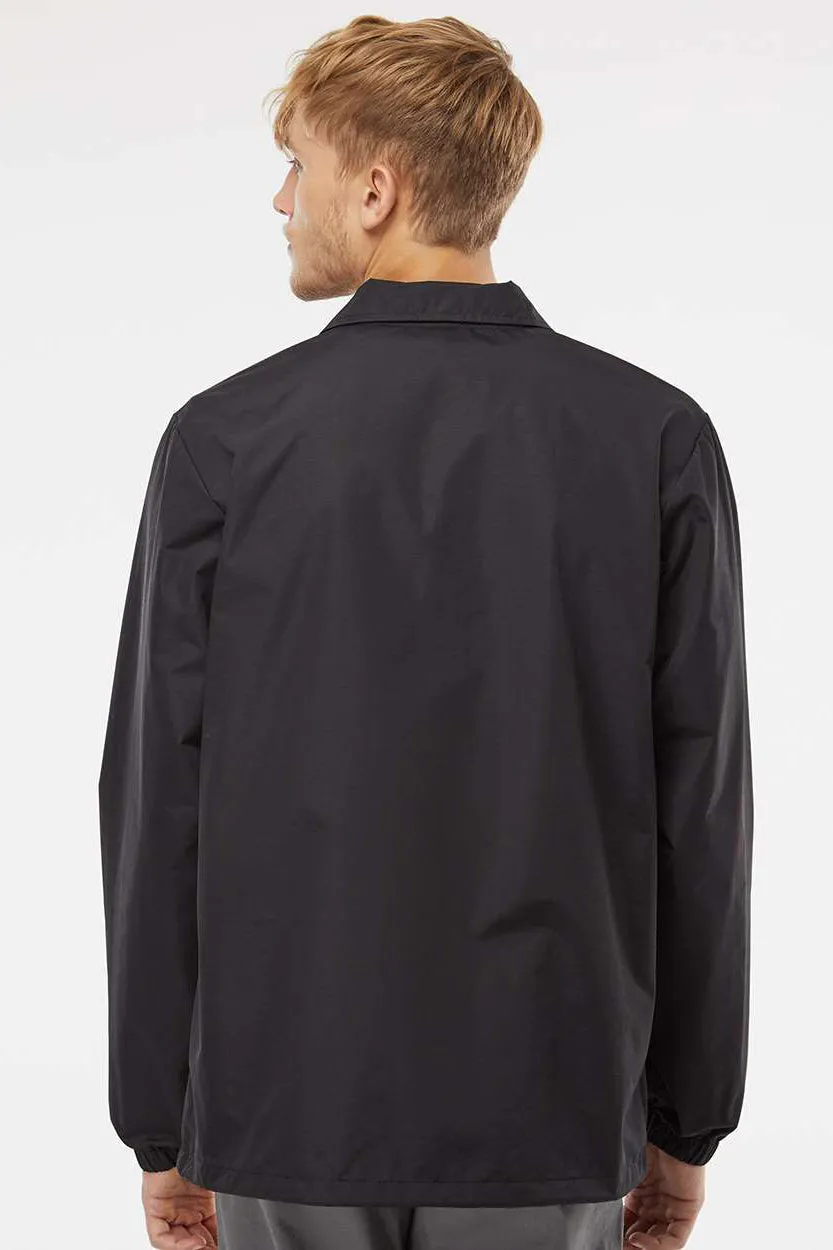Independent Trading Company Mens Water Resistant Snap Down Coaches Jacket - Black/Black