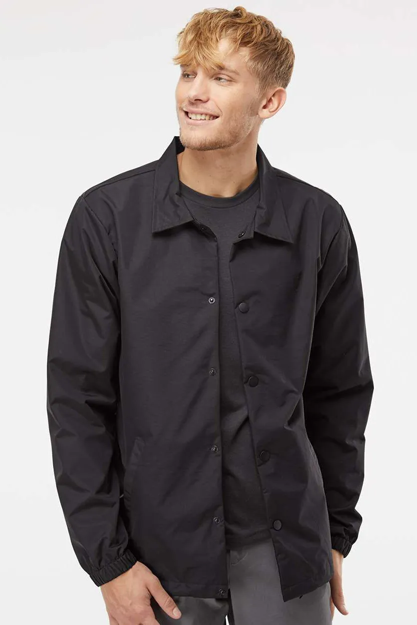 Independent Trading Company Mens Water Resistant Snap Down Coaches Jacket - Black/Black