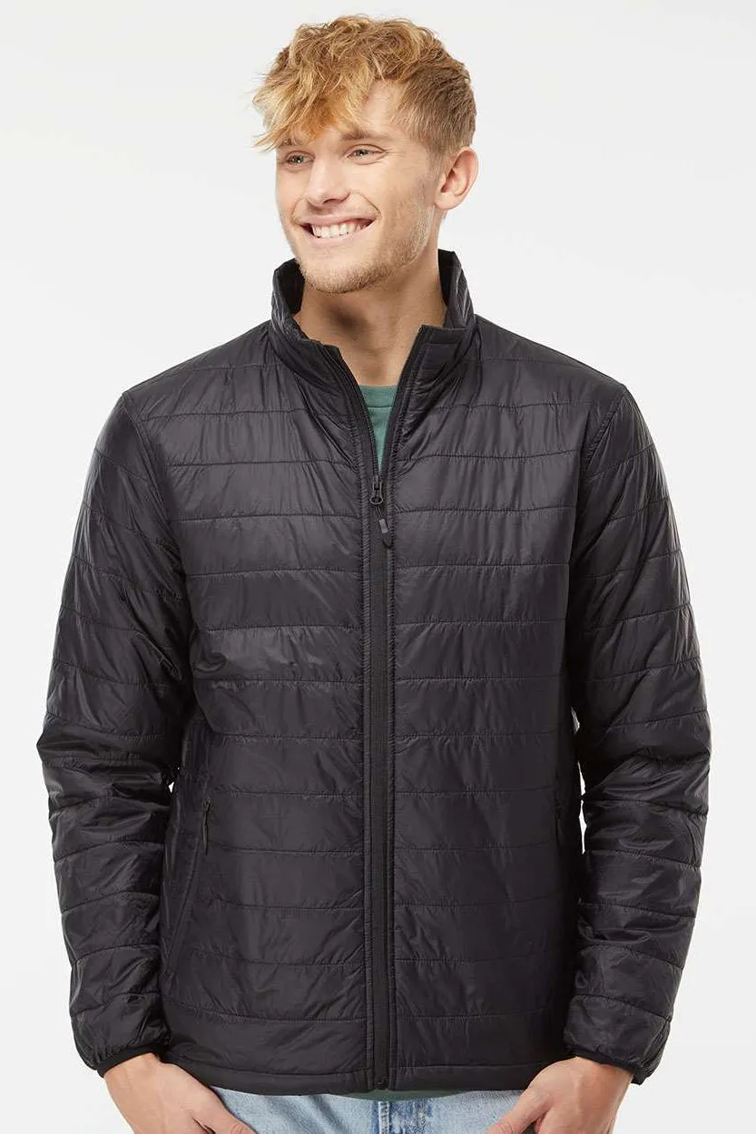 Independent Trading Company Mens Wind & Water Resistant Full Zip Puffer Jacket - Black