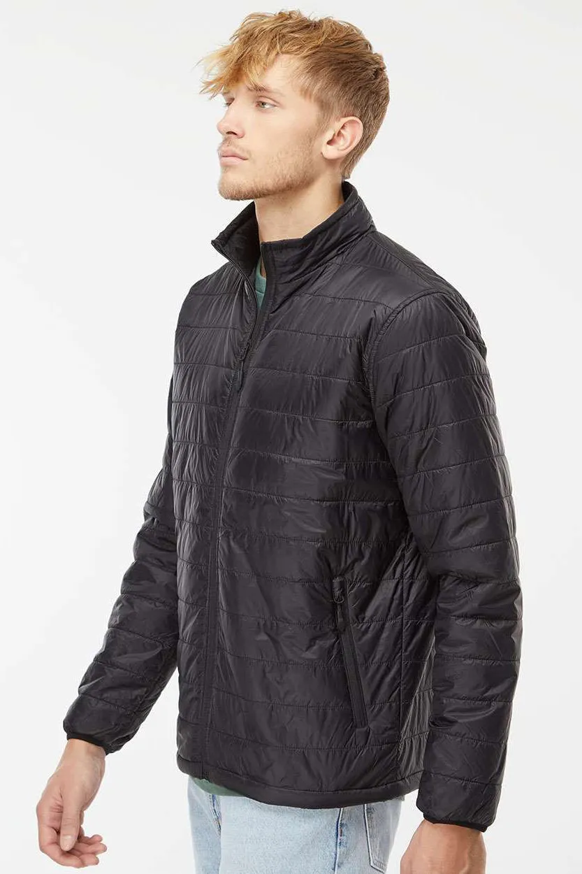 Independent Trading Company Mens Wind & Water Resistant Full Zip Puffer Jacket - Black