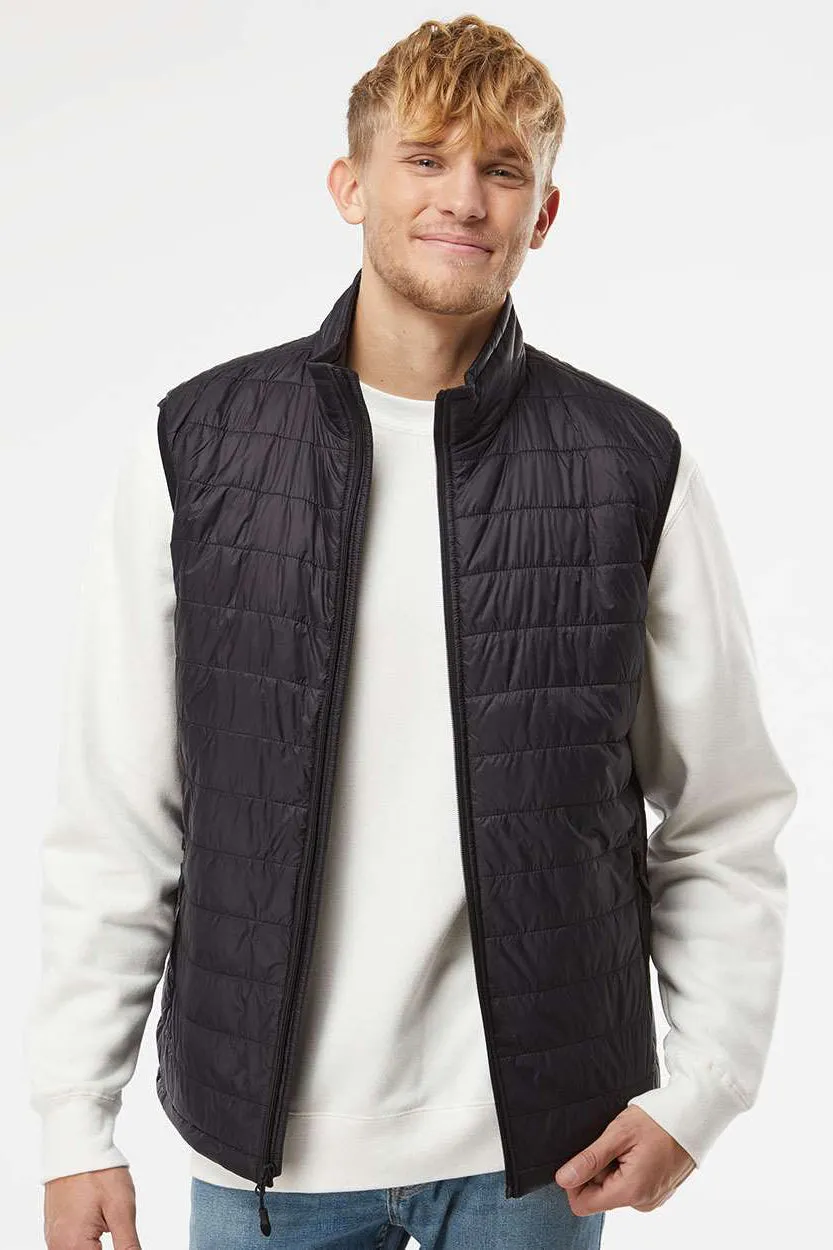 Independent Trading Company Mens Wind & Water Resistant Full Zip Puffer Vest - Black
