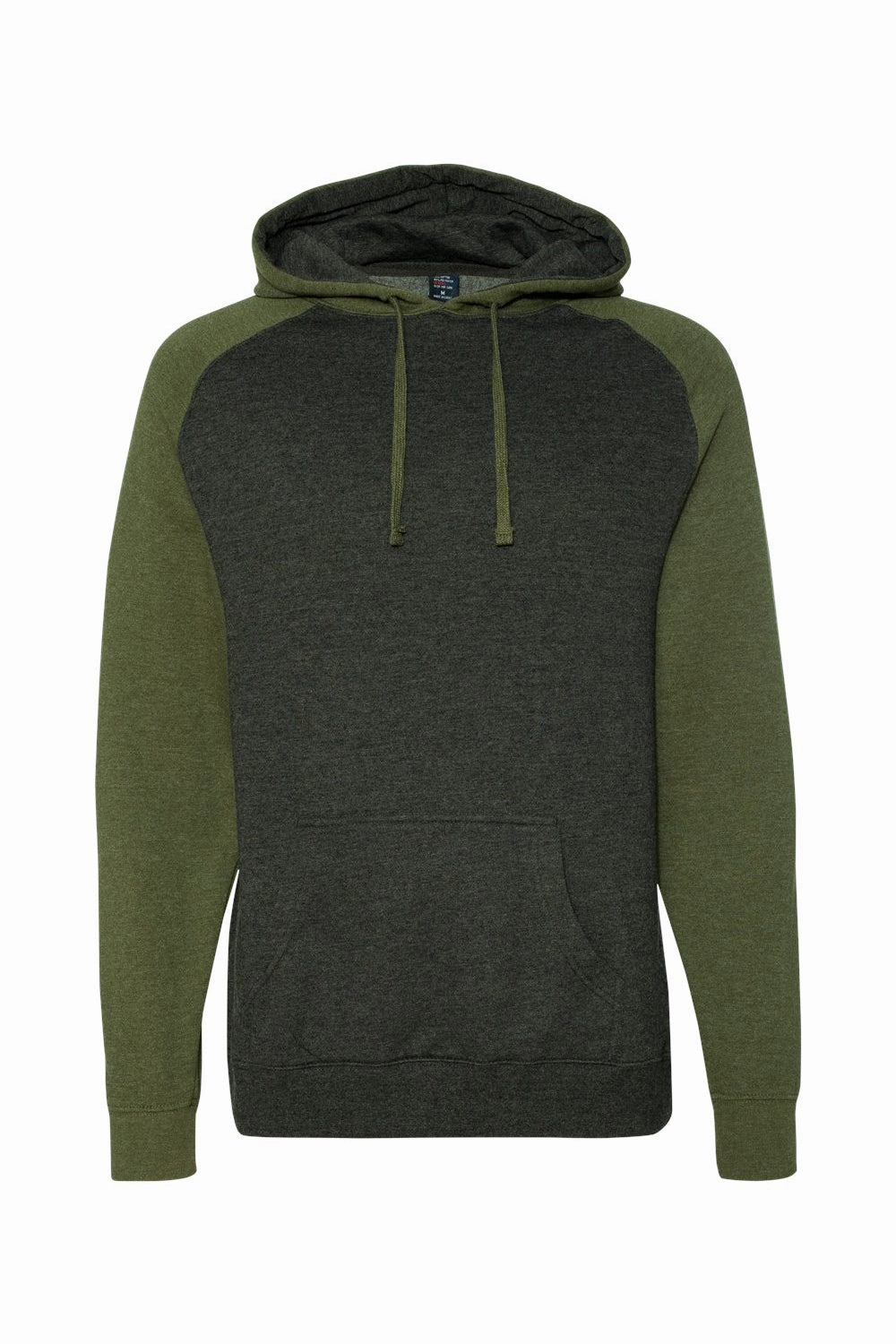 Independent Trading Company Mens Raglan Hooded Sweatshirt Hoodie w/ Pouch Pockets - Heather Charcoal Grey/Heather Army Green