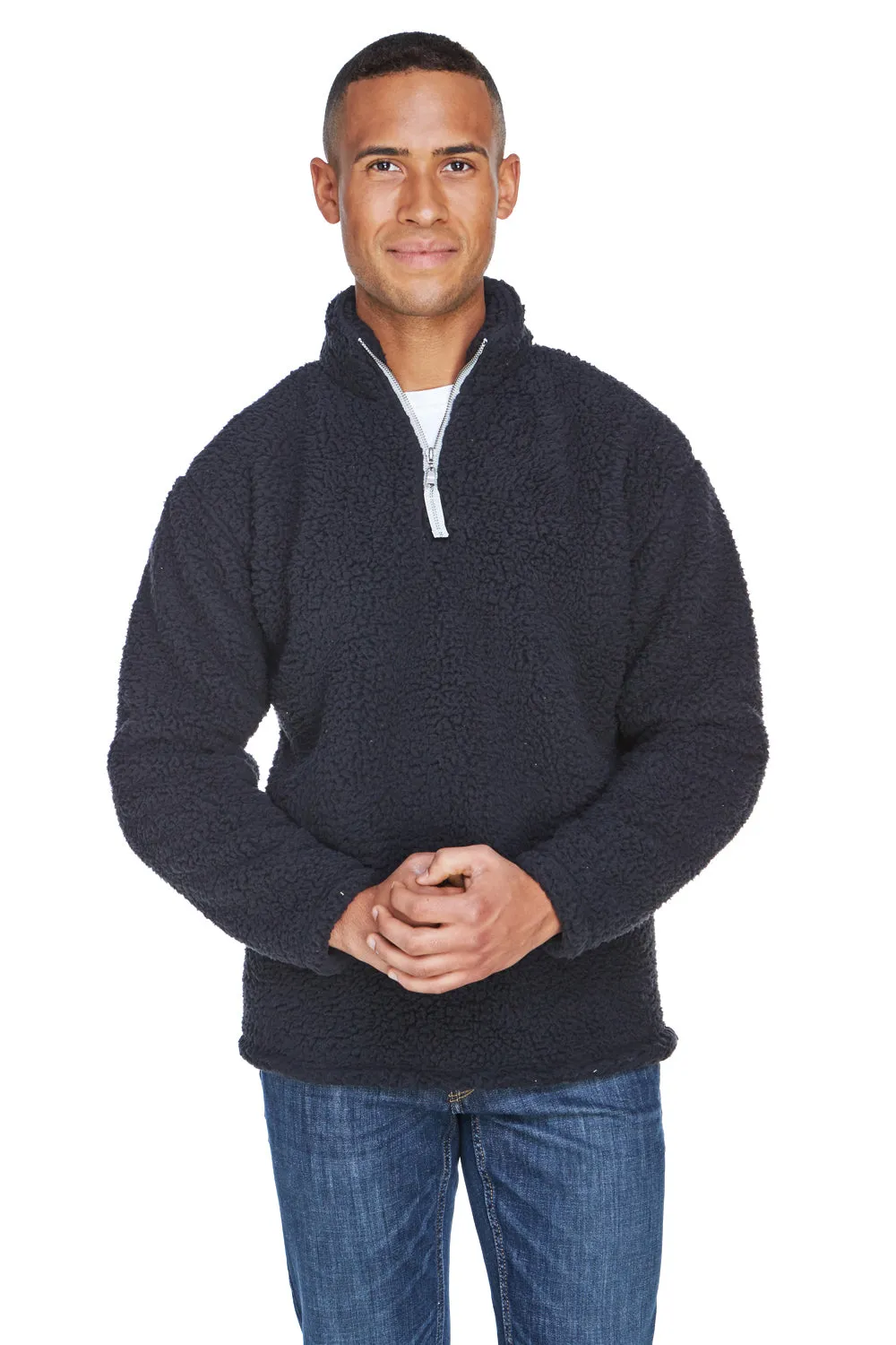 J America Mens Epic Sherpa Fleece 1/4 Zip Sweatshirt - Black