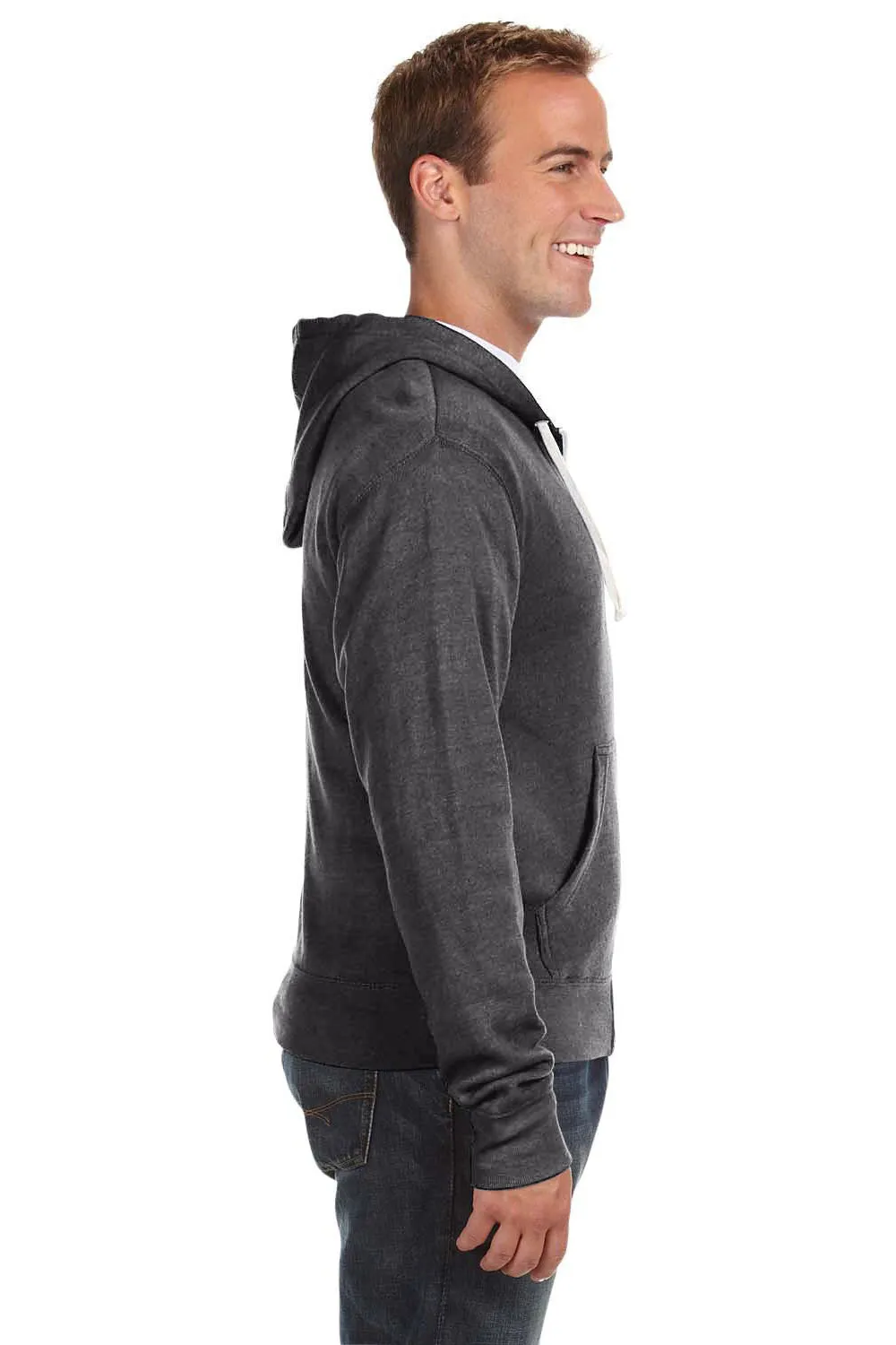 J America Mens Fleece Full Zip Hooded Sweatshirt Hoodie w/ Pockets - Black
