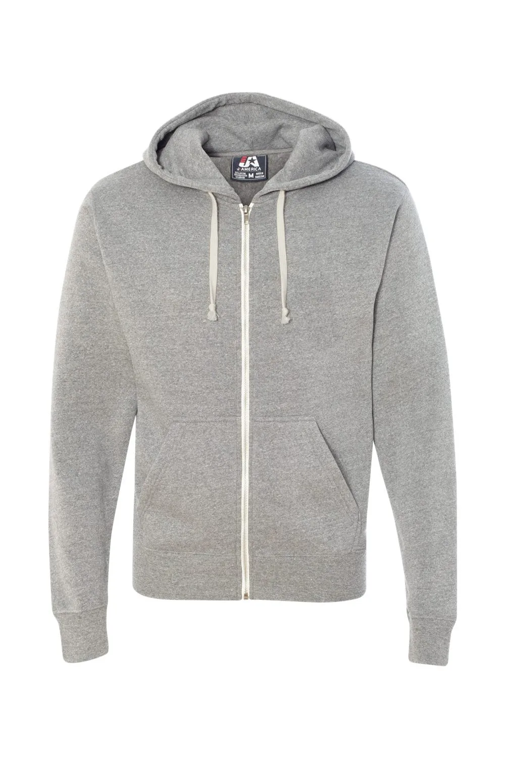 J America Mens Fleece Full Zip Hooded Sweatshirt Hoodie w/ Pockets - Grey