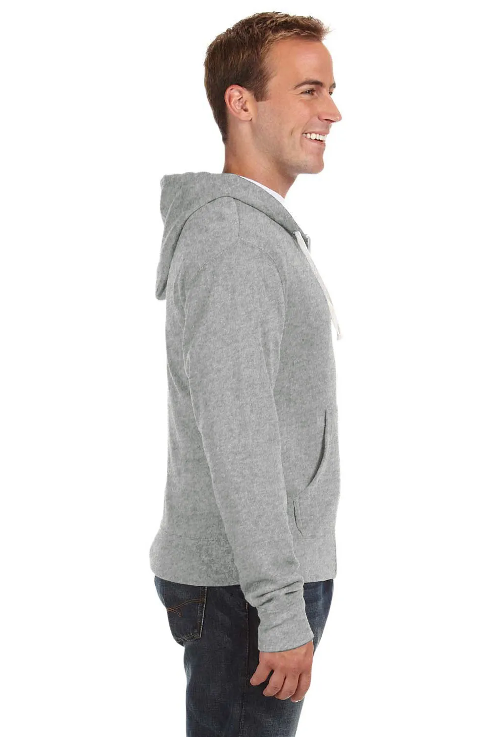 J America Mens Fleece Full Zip Hooded Sweatshirt Hoodie w/ Pockets - Grey