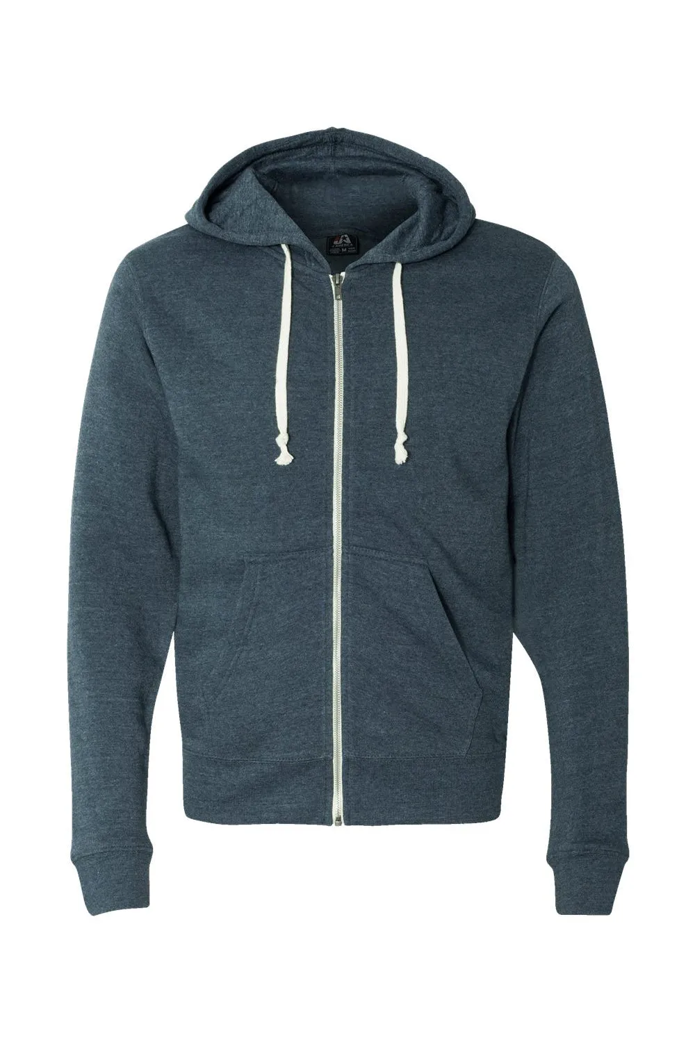 J America Mens Fleece Full Zip Hooded Sweatshirt Hoodie w/ Pockets - Navy Blue