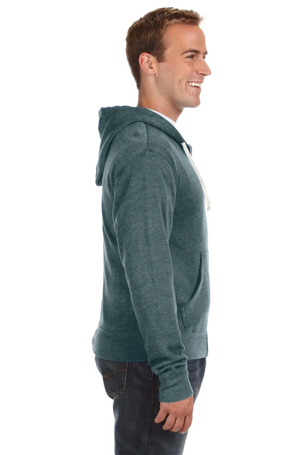 J America Mens Fleece Full Zip Hooded Sweatshirt Hoodie w/ Pockets - Navy Blue