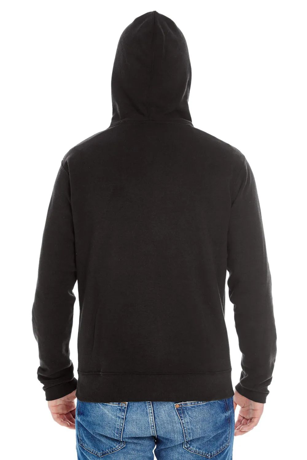 J America Mens Fleece Full Zip Hooded Sweatshirt Hoodie w/ Pockets - Solid Black