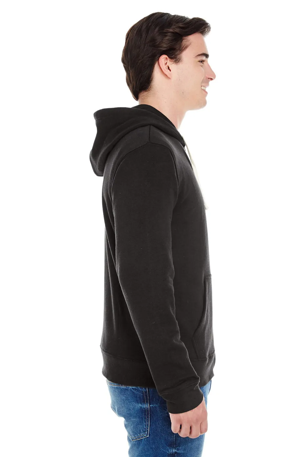 J America Mens Fleece Full Zip Hooded Sweatshirt Hoodie w/ Pockets - Solid Black