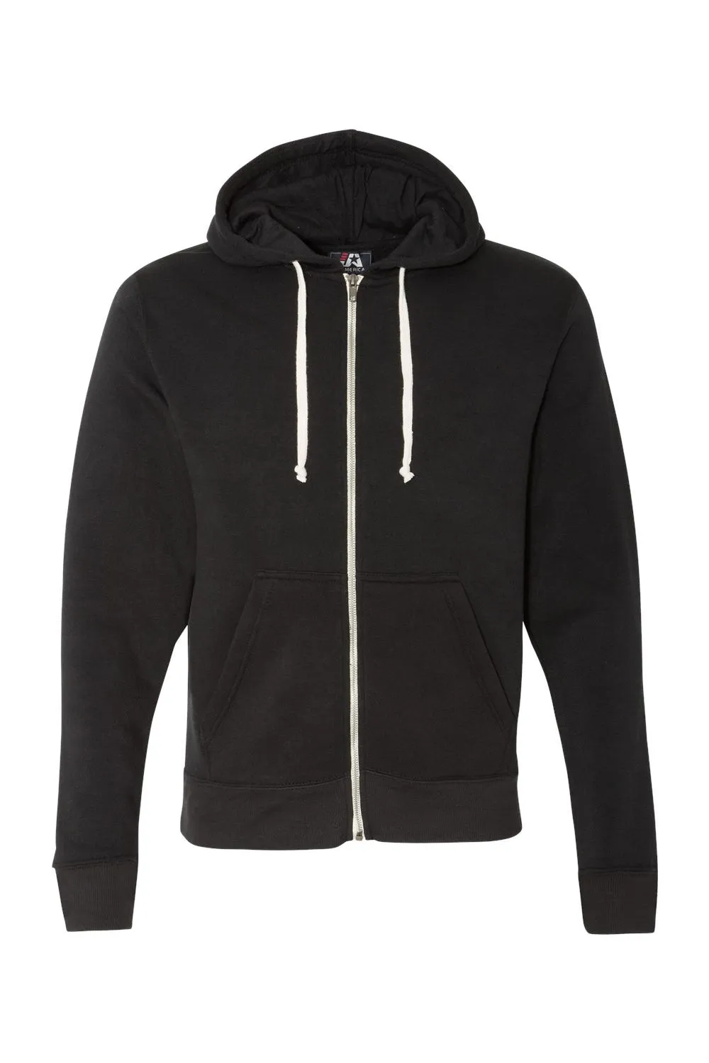 J America Mens Fleece Full Zip Hooded Sweatshirt Hoodie w/ Pockets - Solid Black