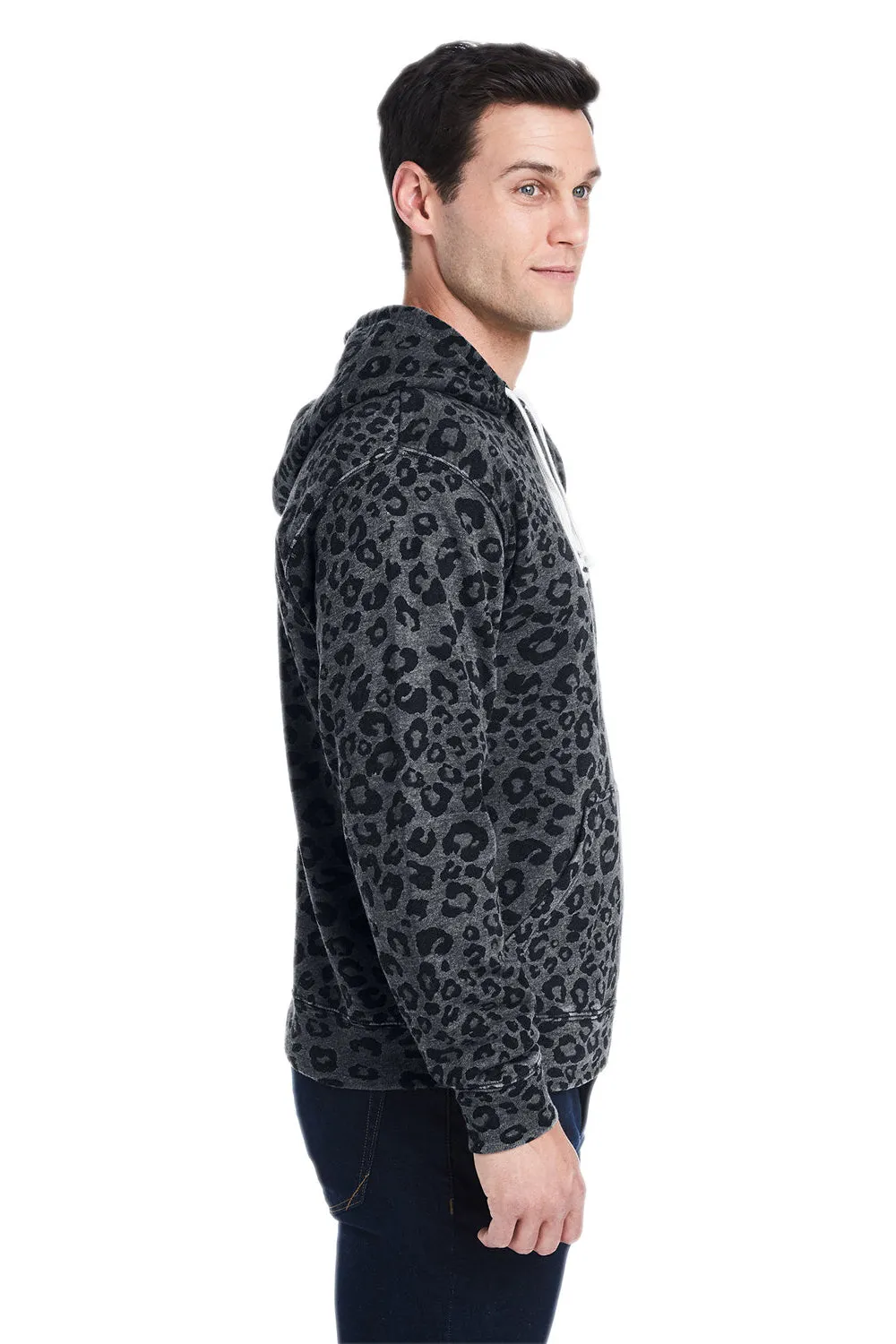 J America Mens Fleece Hooded Sweatshirt Hoodie w/ Pouch Pocket - Black Leopard