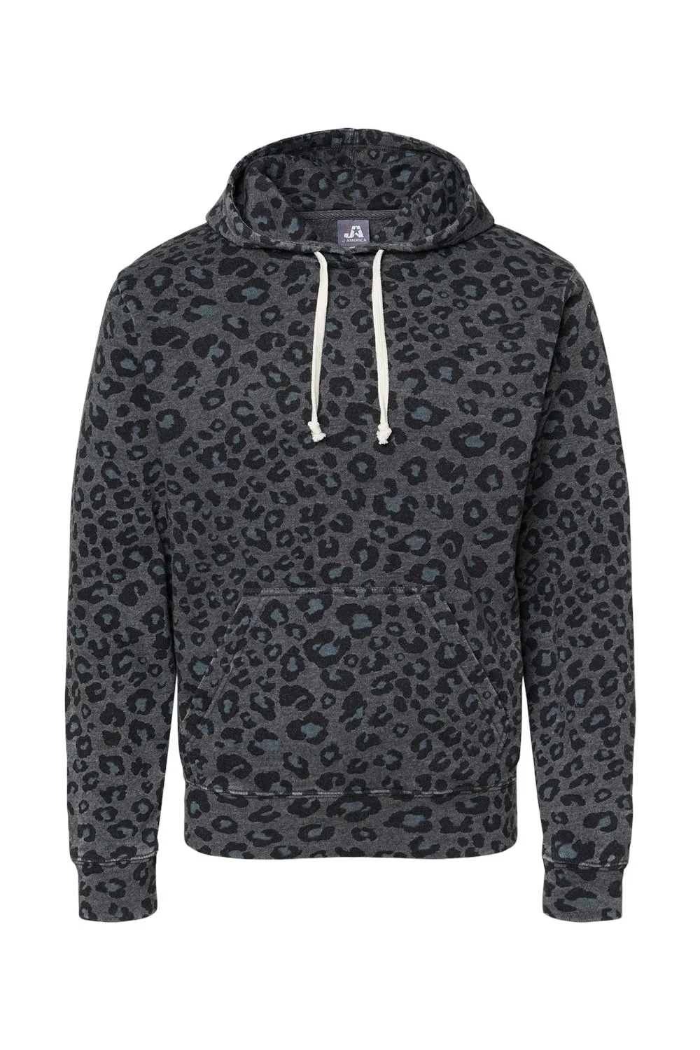 J America Mens Fleece Hooded Sweatshirt Hoodie w/ Pouch Pocket - Black Leopard