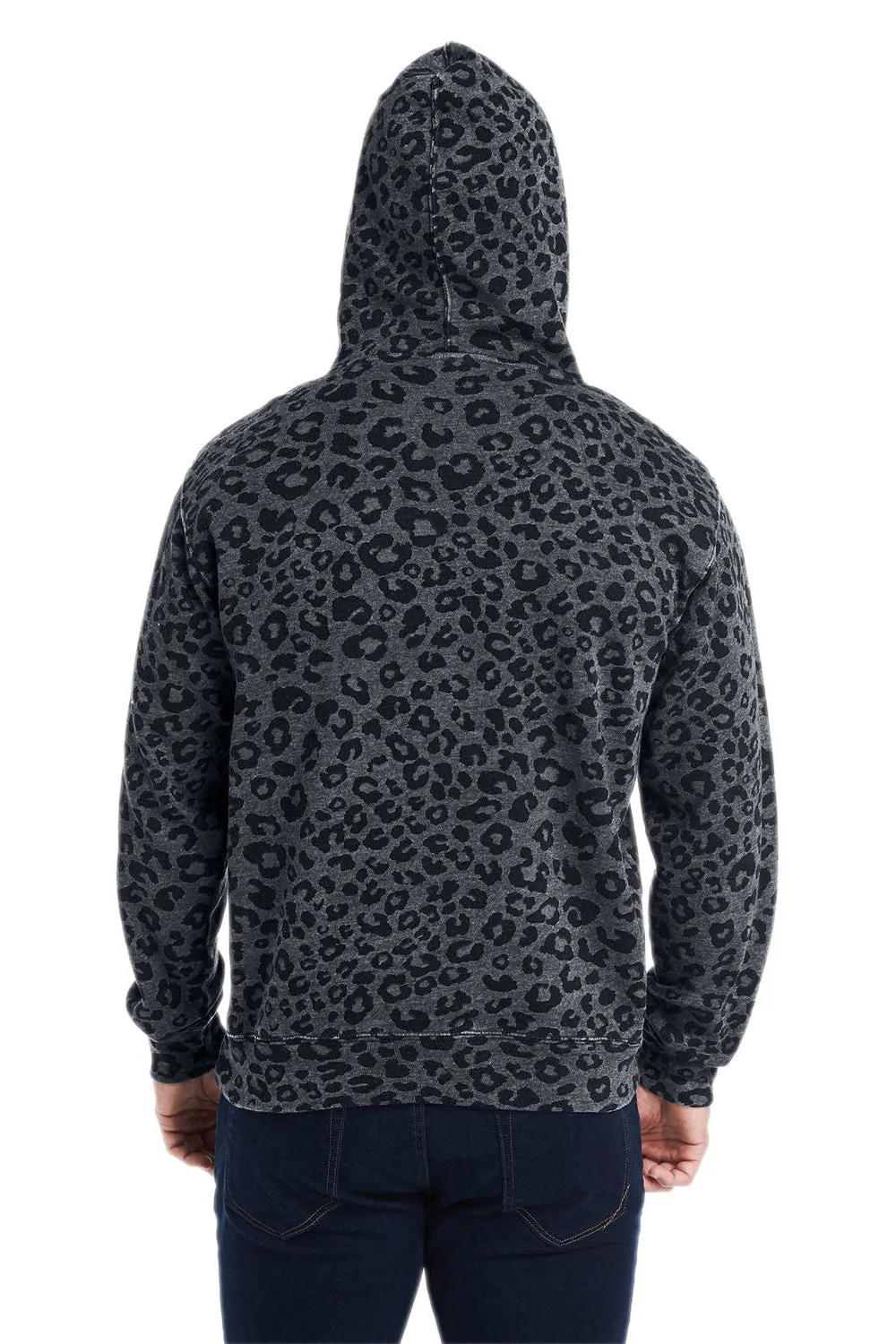 J America Mens Fleece Hooded Sweatshirt Hoodie w/ Pouch Pocket - Black Leopard