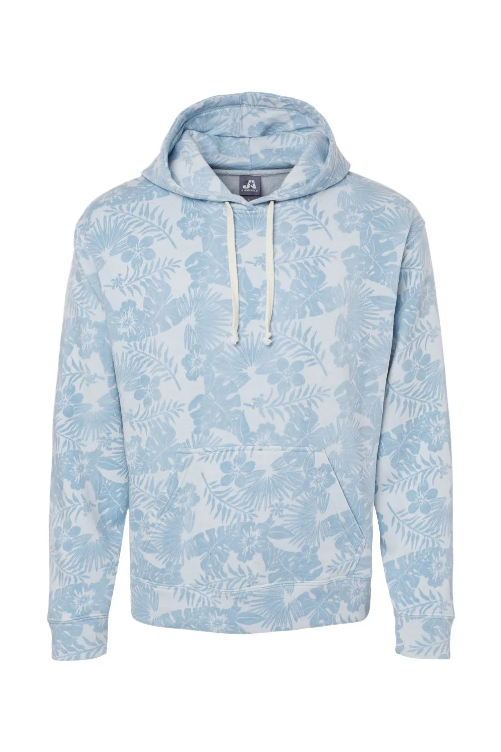 J America Mens Fleece Hooded Sweatshirt Hoodie w/ Pouch Pocket - Chambray Blue Aloha - Closeout