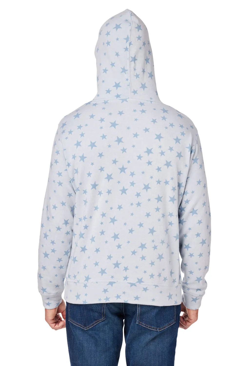 J America Mens Fleece Hooded Sweatshirt Hoodie w/ Pouch Pocket - Chambray Blue Stars - Closeout