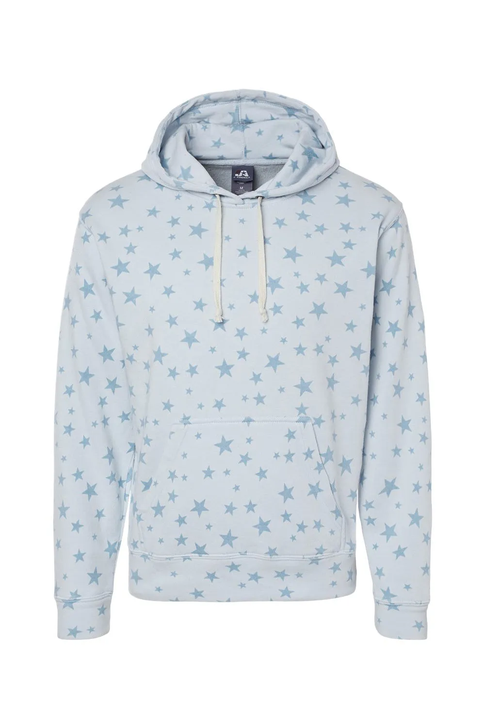 J America Mens Fleece Hooded Sweatshirt Hoodie w/ Pouch Pocket - Chambray Blue Stars - Closeout