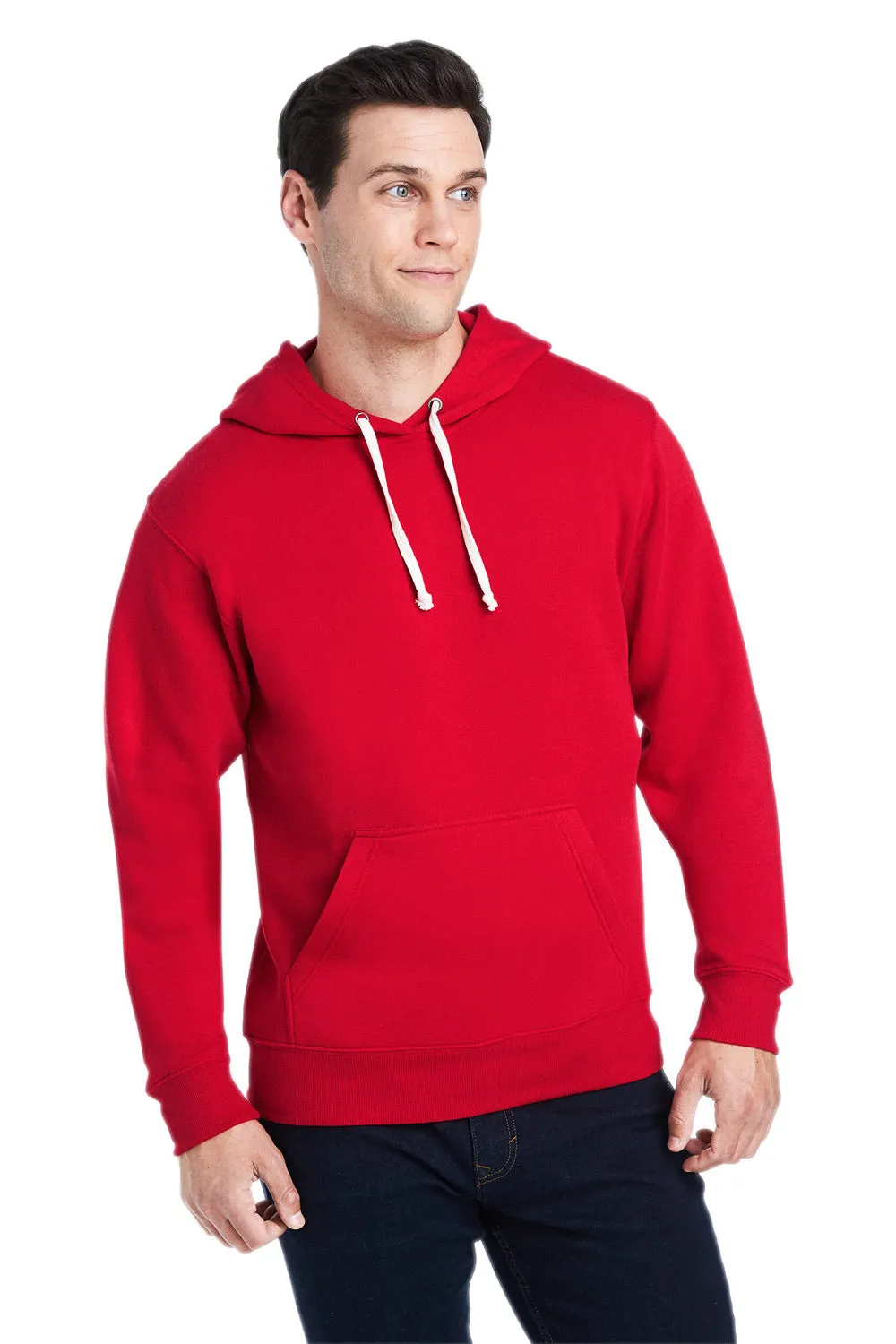 J America Mens Fleece Hooded Sweatshirt Hoodie w/ Pouch Pocket - Solid Red - Closeout