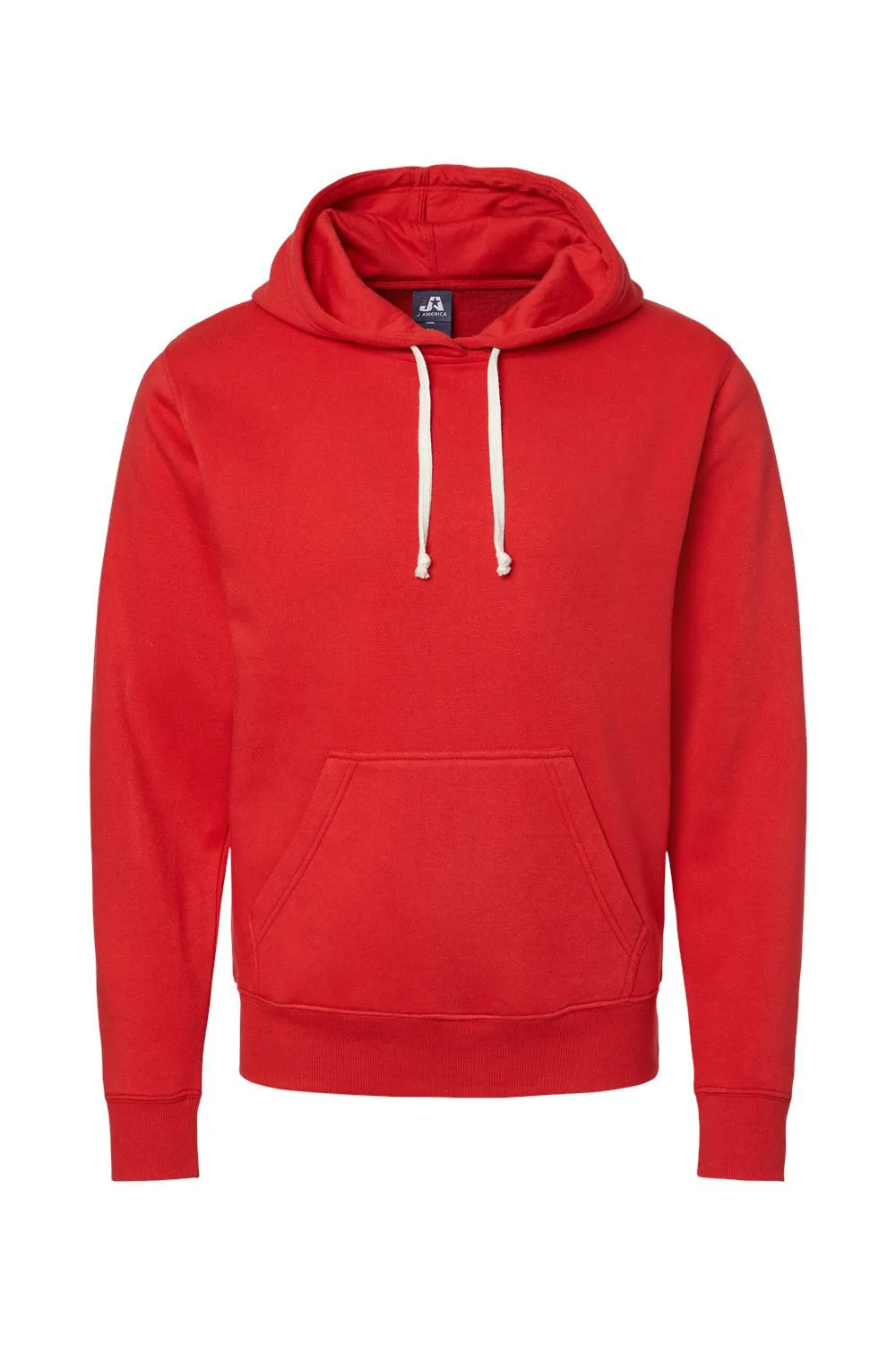 J America Mens Fleece Hooded Sweatshirt Hoodie w/ Pouch Pocket - Solid Red - Closeout